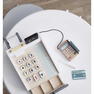 wooden cash register in light colors