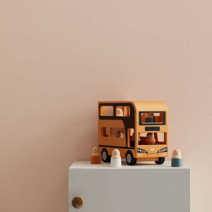 wooden yellow double decker bus toy