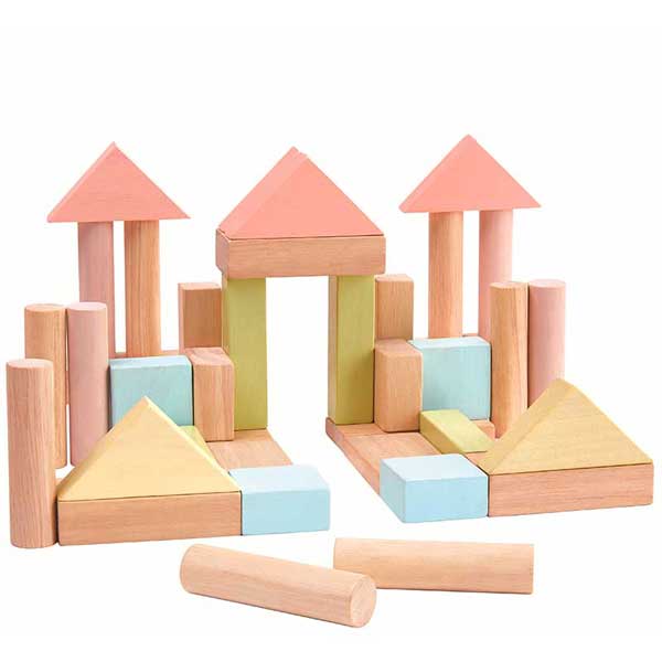 wooden unit blocks in pastel colors